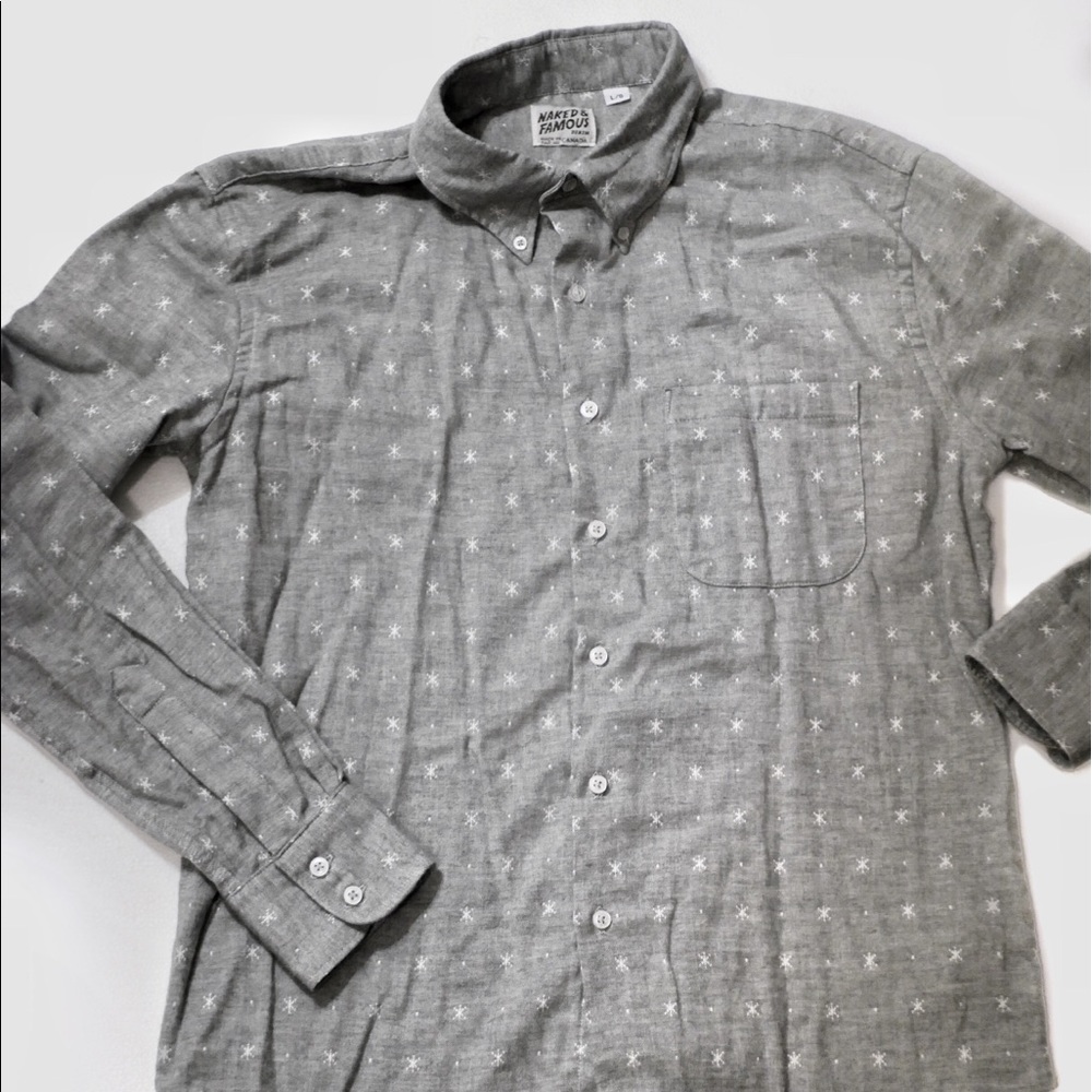 Naked And Famous Stars Gray Button Down Shirt